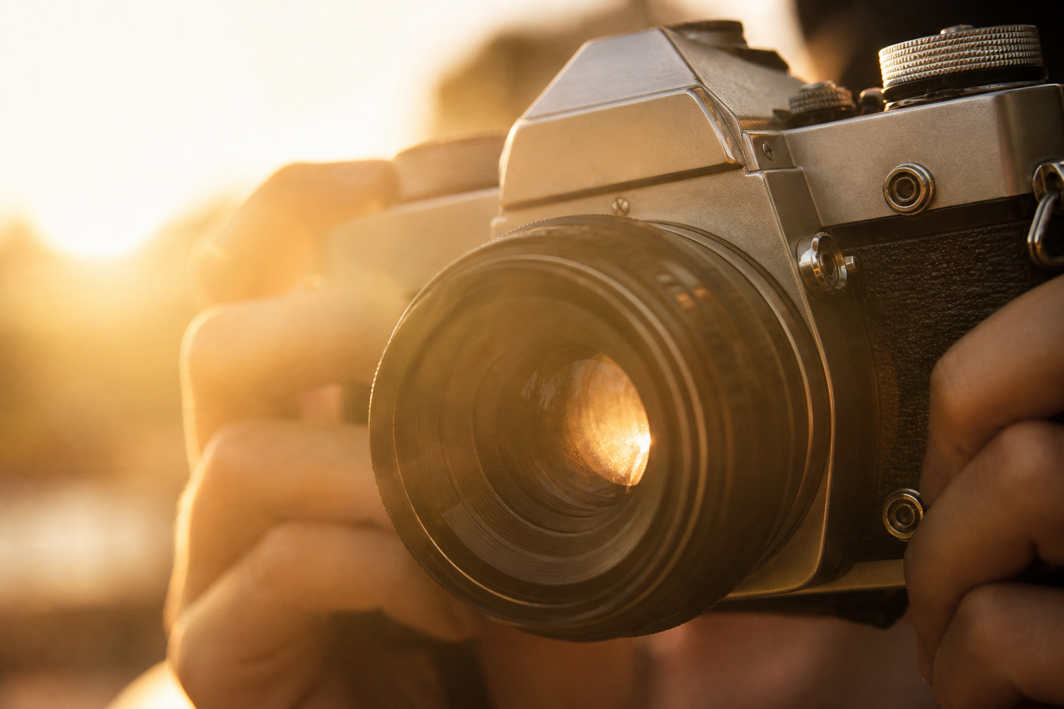 Fotocamera in controluce con bagliore caldo