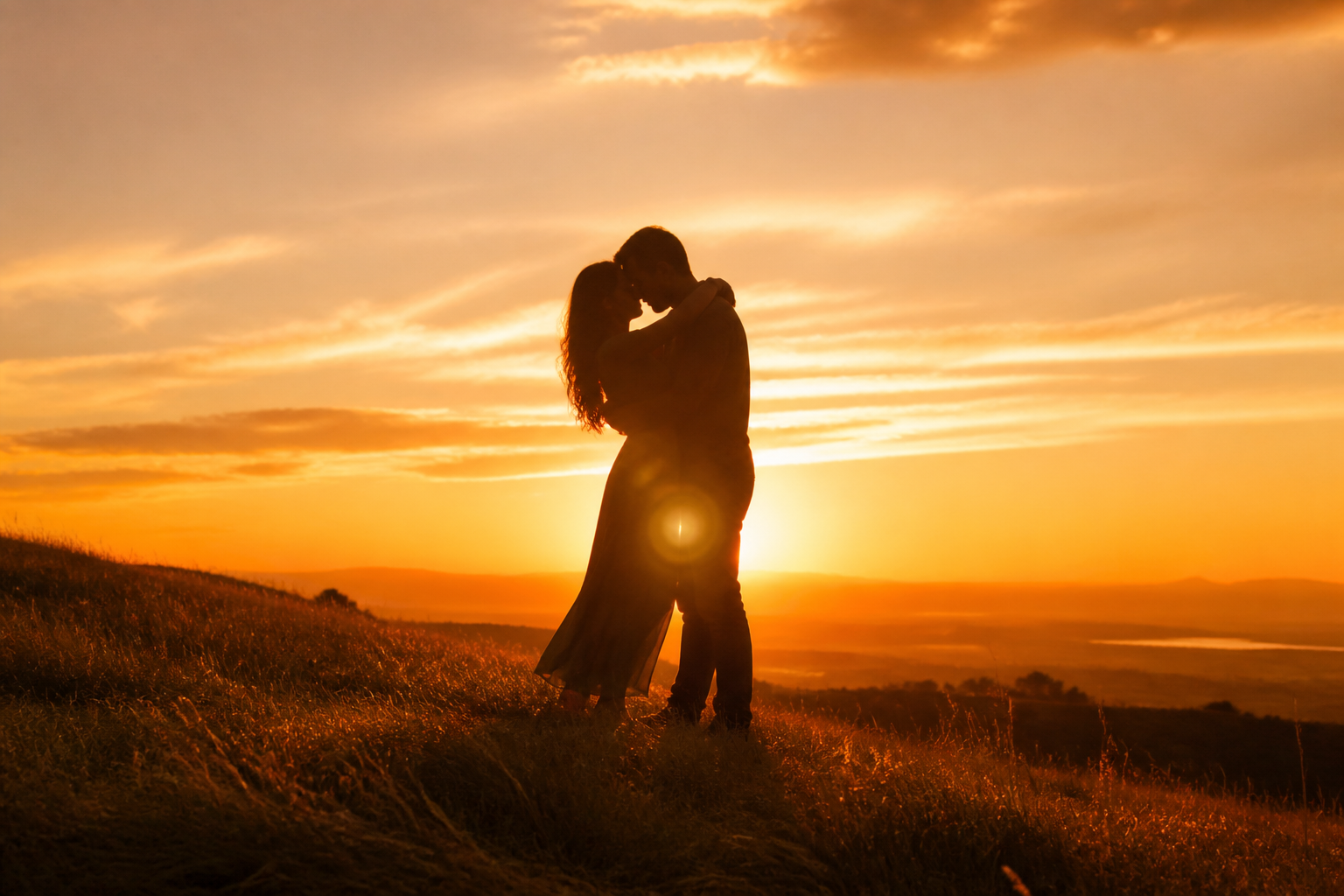 Coppia in silhouette al tramonto